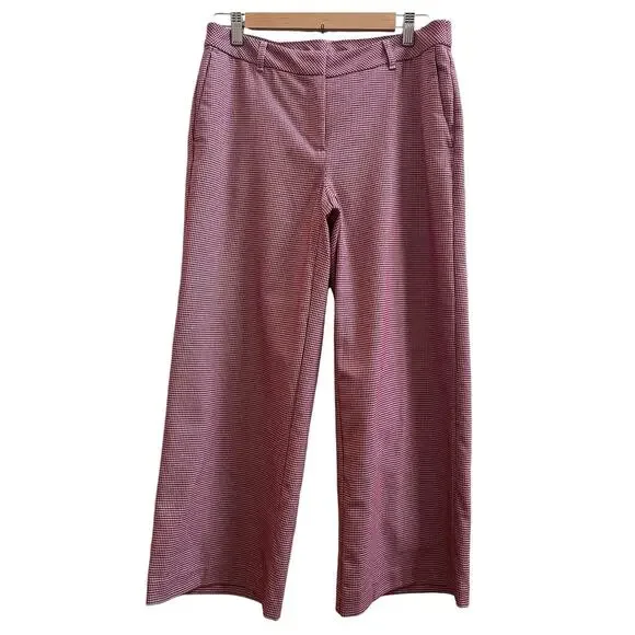 J Jill Red Houndstooth Print Size 8 Viscose Blend Wide Leg Pant 24.5 Inch Inseam - Picture 3 of 13